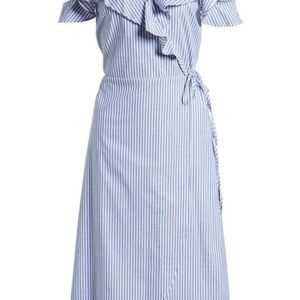 BP Stripe Ruffle Wrap Dress